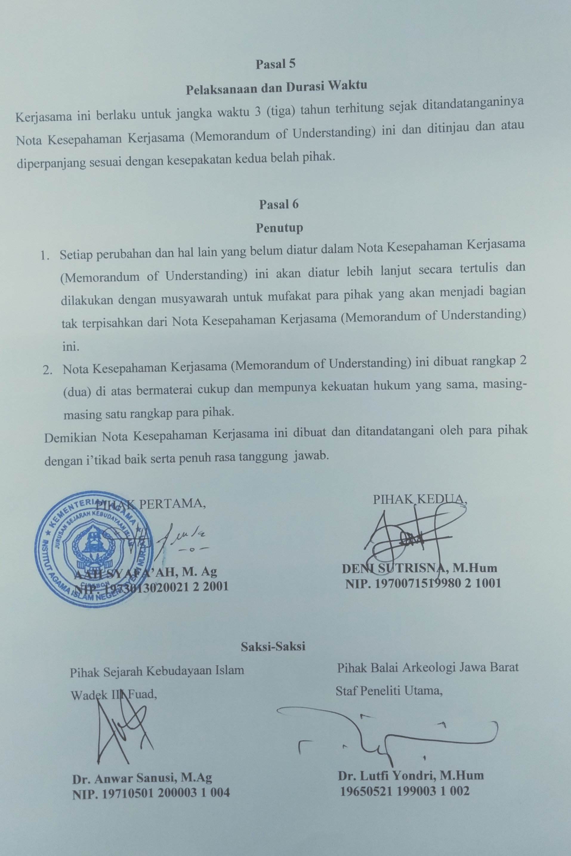 MoU Jurusan Sejarah Kebudayaan Islam (SKI) dengan Balai Arkeologi Jawa Barat
