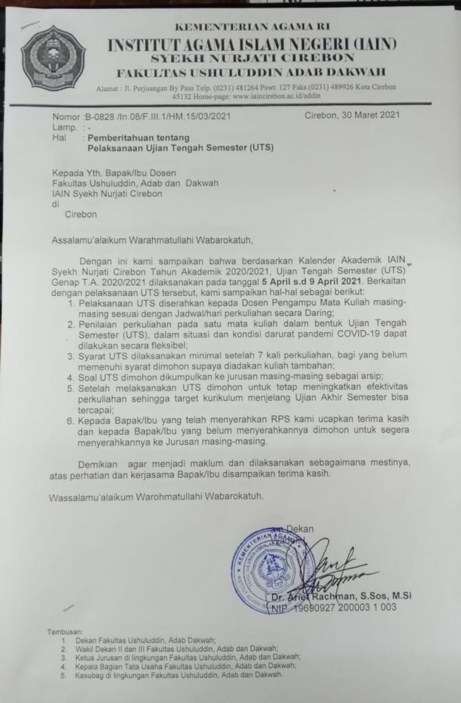 PemberitahuanTentang Pelaksanaan (UAS) Ujian Tengah Semester Genap Tahun 2021