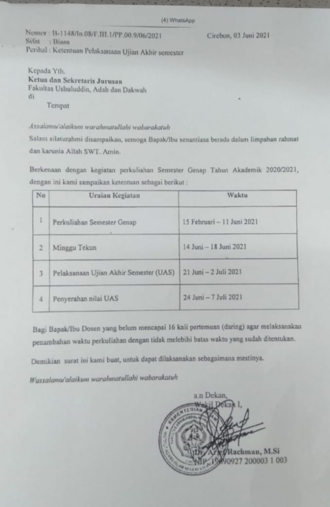 PEMBERITAHUAN JADWAL KEGIATAN  PPL DAN UAS 2021