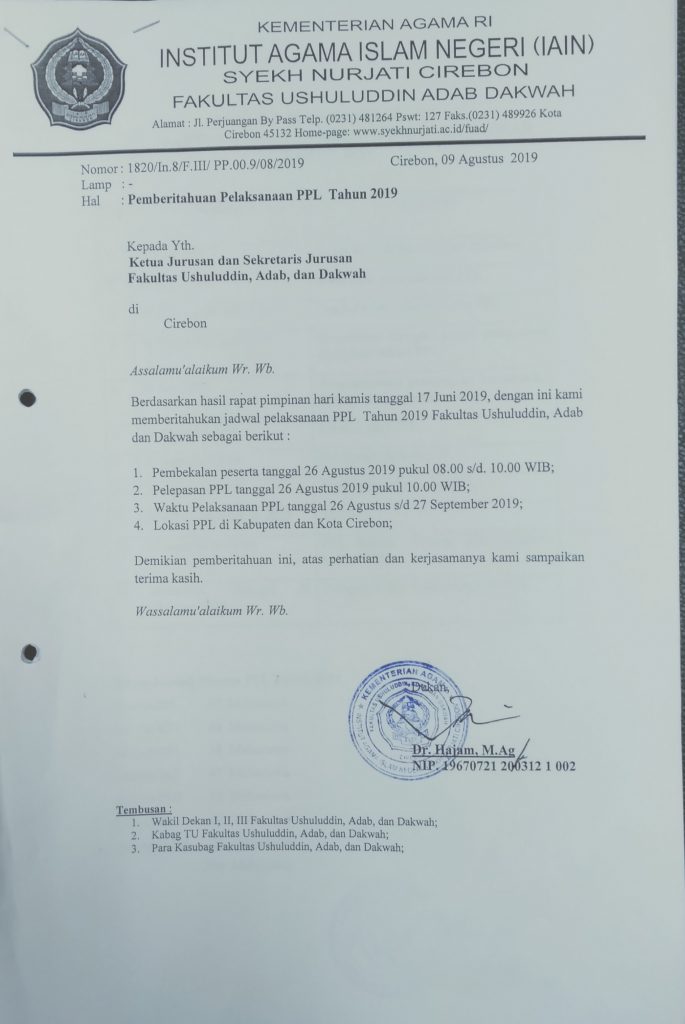 Pemberitahuan Pelaksanaan PPL Tahun 2019