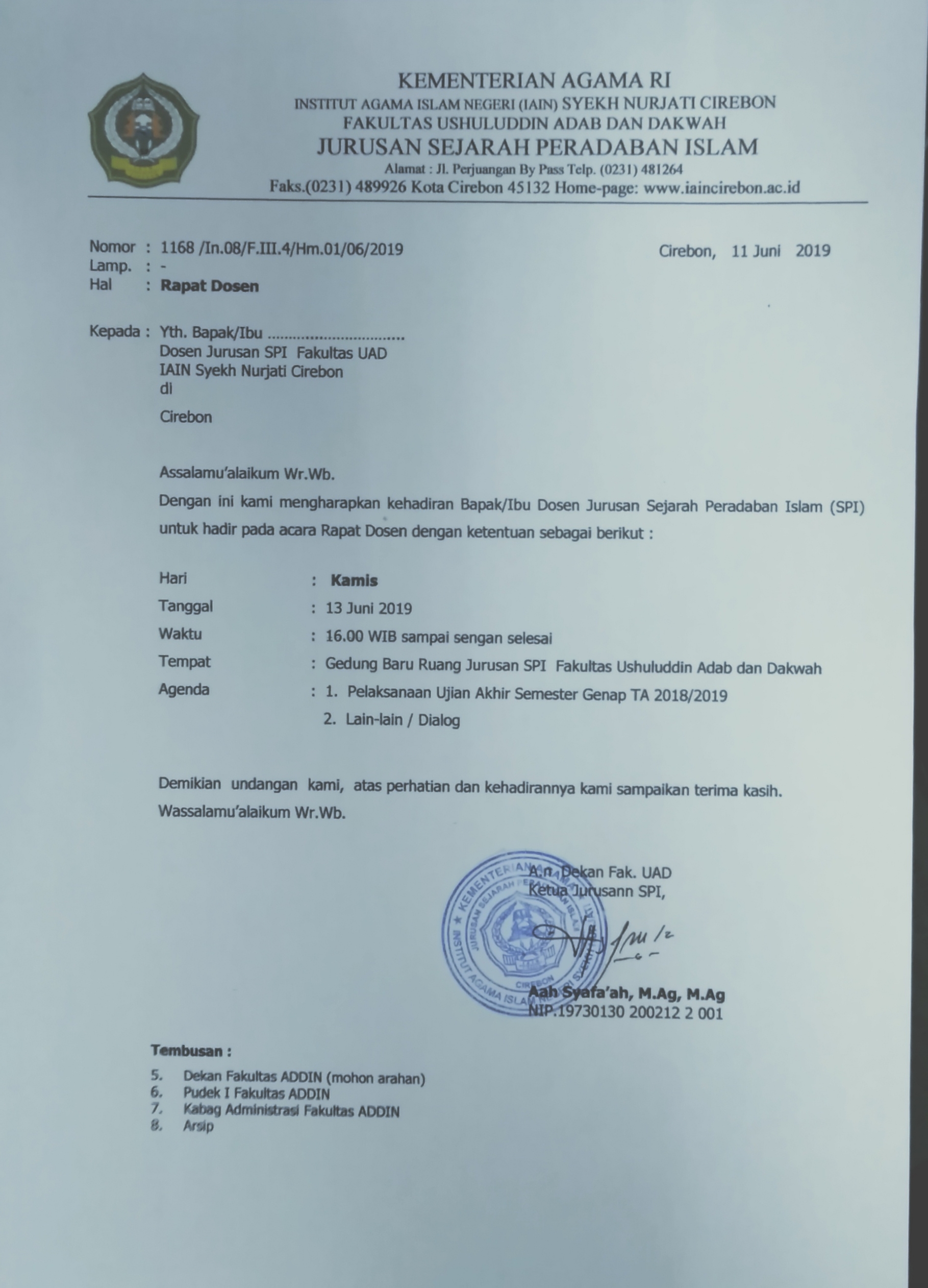 RAPAT DOSEN JURUSAN SEJARAH PERADABAN ISLAM (SPI)